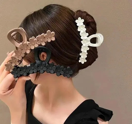 6 Flower Premium Matte Finish Claw Clip (Multicolour) - Pack of 4