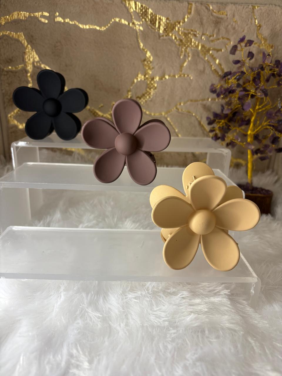 Flower Premium Matte Finish Clawclip - Multicolour - Pack of 3