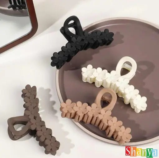 6 Flower Premium Matte Finish Claw Clip (Multicolour) - Pack of 4