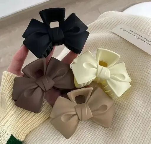 Bow Tie Premium Matte Finish Claw Clip (Multicolour) - Pack of 4