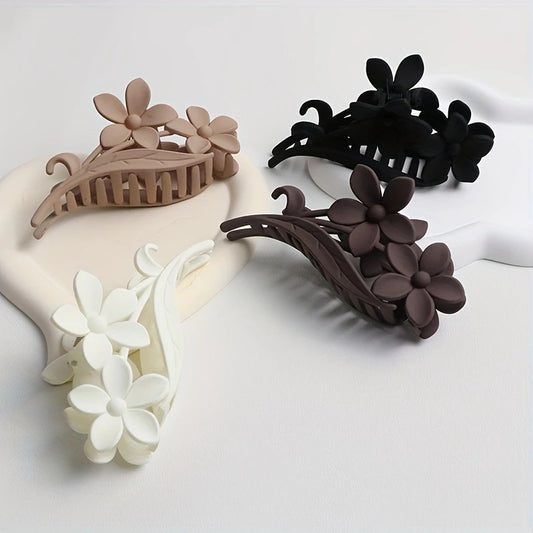 Flower Leaf Premium Matte Finish Claw Clip (Multicolour) - Pack of 4