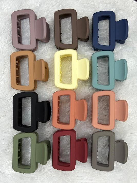 Small Matte Finish Claw Clip (Square) - Multicolour - Pack of 6