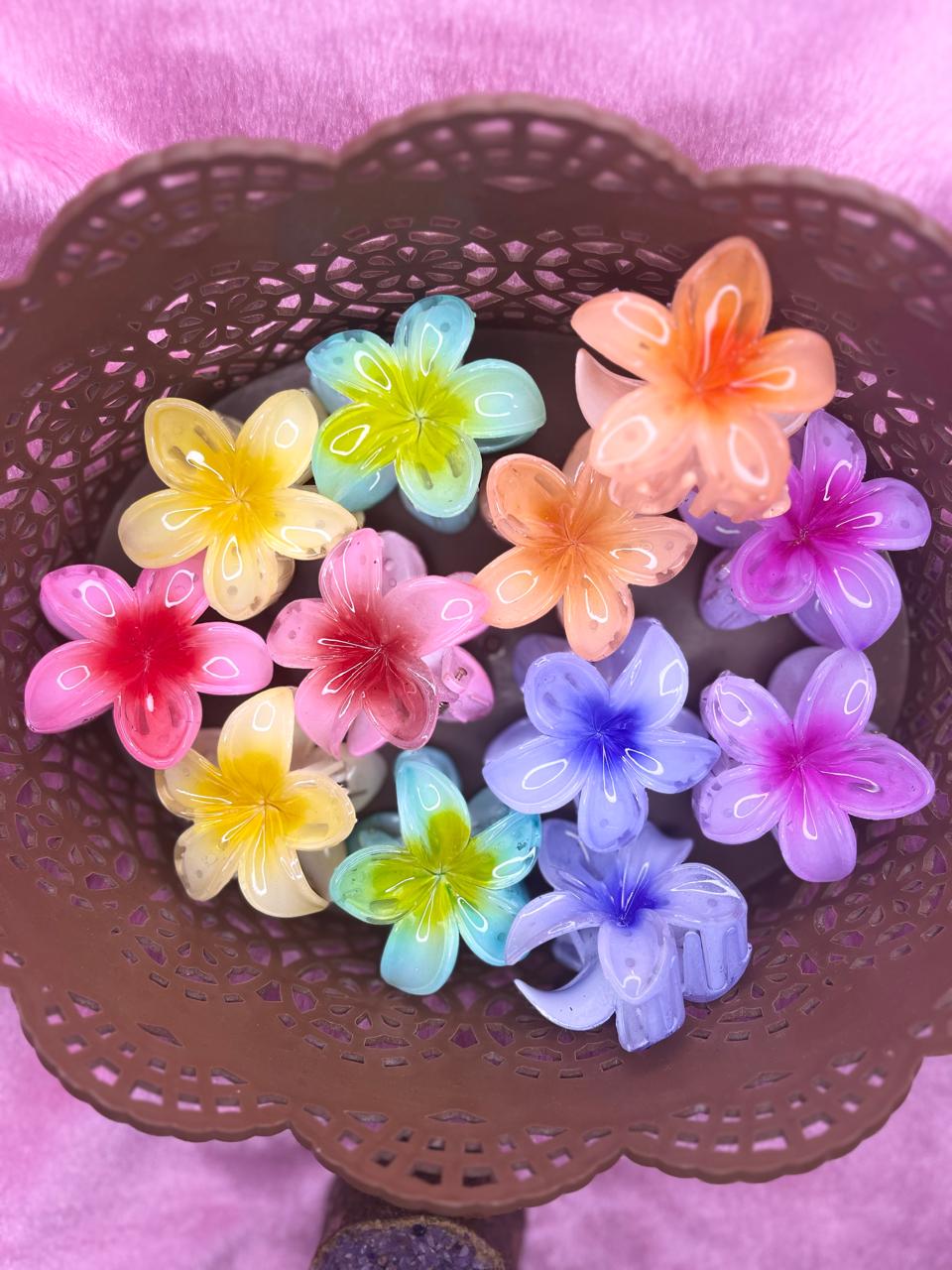 Medium Flower Premium Glass Finish Flower Claw Clip (Multicolour) - Pack of 2