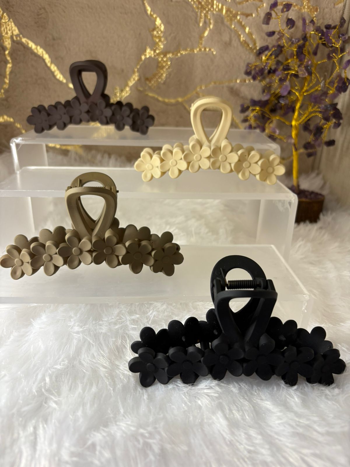 6 Flower Premium Matte Finish Claw Clip (Multicolour) - Pack of 4