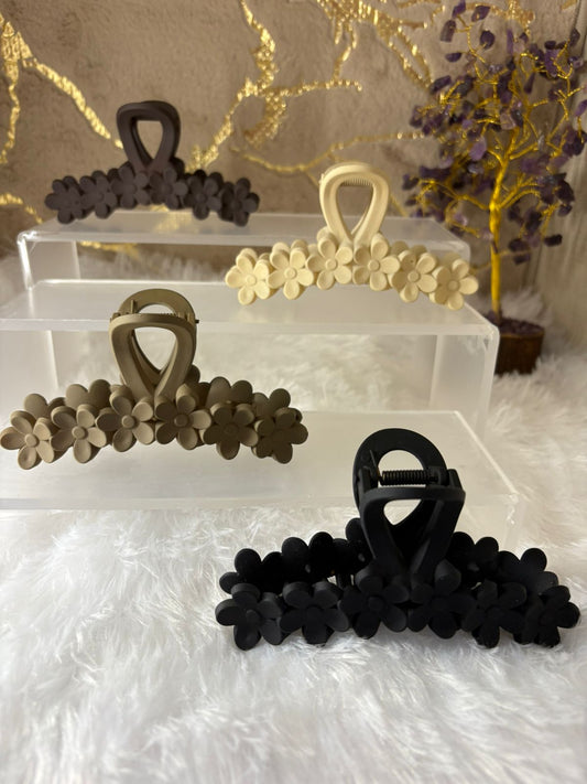 6 Flower Premium Matte Finish Claw Clip (Multicolour) - Pack of 4